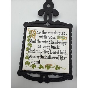 Vintage Enesco Japan Irish Blessing Cast Iron Ceramic Trivet Set of 2 image 2
