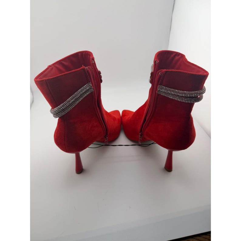 Charlotte Russe Red Faux Suede Rhinestone Wrap Ankle Booties Size 8 image 8