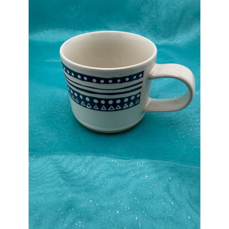 Boho Navy Geometric Stoneware Mug Cream Hand Painted Striped Coffee Cup image 2