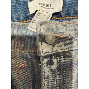 Women's Holographic Wide Leg Jeans 29 High Rise Iridescent Blue Gold Metallic image 3