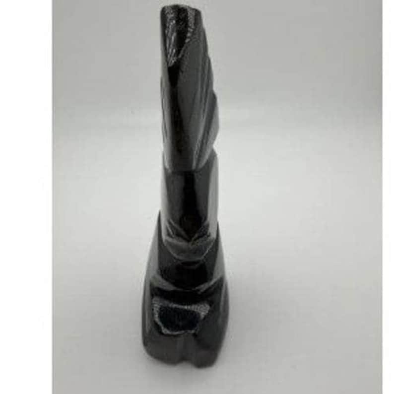 Abstract Obsidian Carved Stone Sculpture Black Geometric Modern Decor image 1