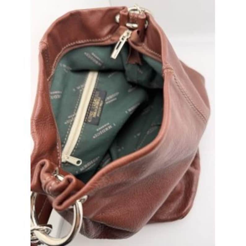 I Medici Firenze Brown Leather Hobo Shoulder Bag Made in Italy Silver Logo image 4