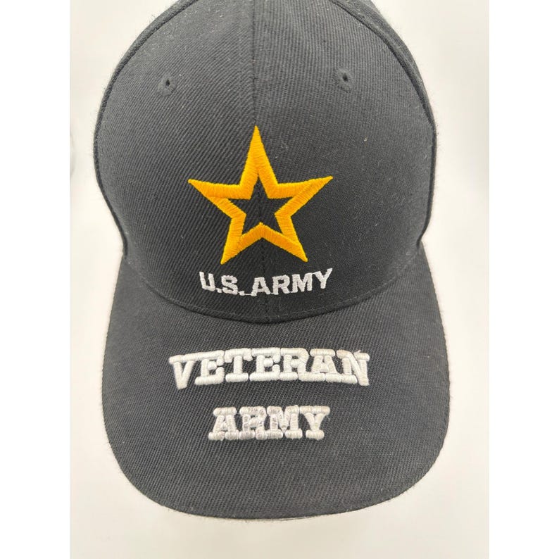 Casquette de baseball ajustable noire et or brodée, vétéran de l'armée américaine image 2