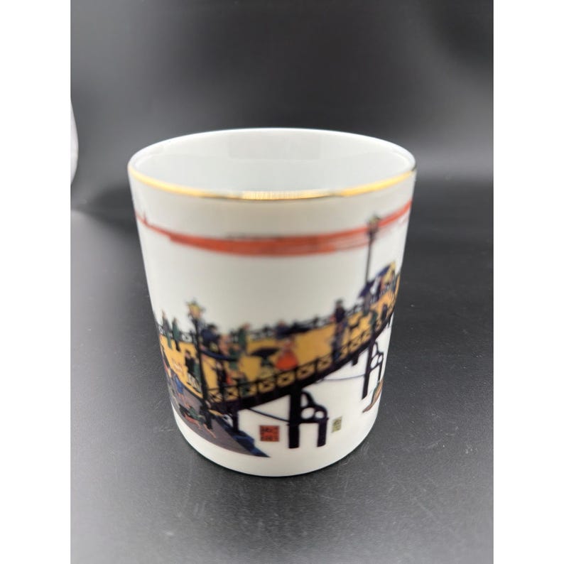Osaka Castle Museum Collection Japan Porcelain Mug Gold Handle Historical Art image 3