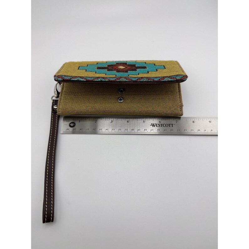 Southwestern Tapestry Wristlet Wallet Aztec Turquoise Tan Clutch image 4