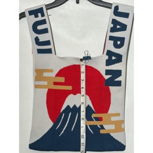 Japan Style Mount Fuji Knit Tote Bag White Blue Red New With Tags image 6
