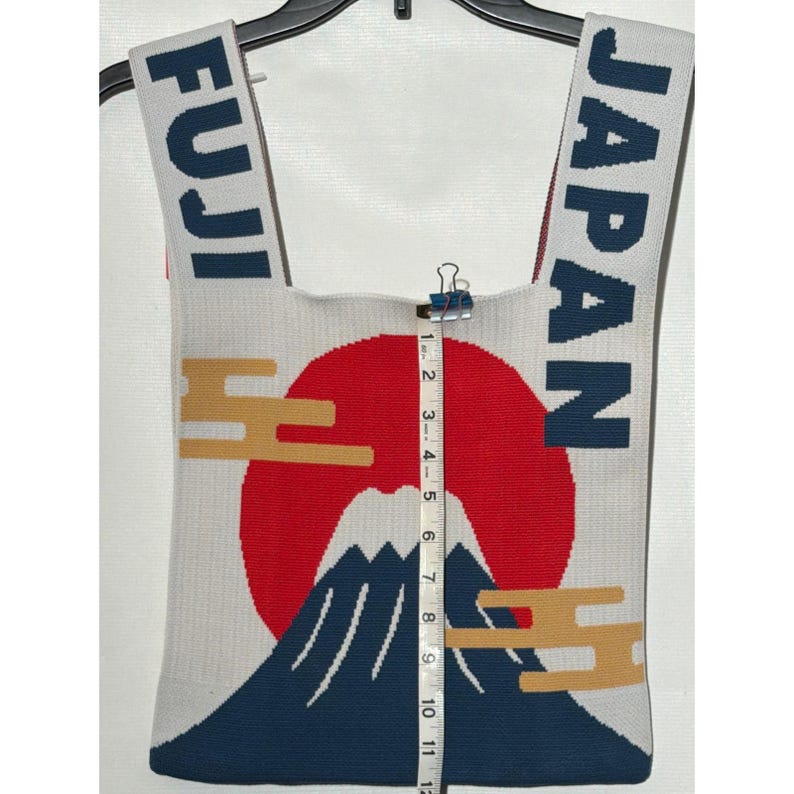 Japan Style Mount Fuji Knit Tote Bag White Blue Red New With Tags image 6