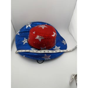 Sombrero de vaquero patriótico con lentejuelas y estrellas rojas, blancas y azules, accesorio para disfraz del 4 de julio. imagen 9
