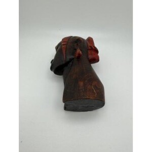 Vintage African Hand Carved Wood Bust Woman Braided Hair Dark Wood 6 Inch image 5