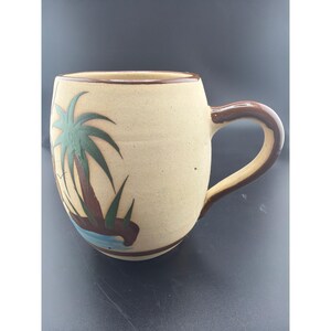 Cozumel Mexico Handmade Pottery Mug Sea Turtle Palm Tree Hand Painted Signed image 4