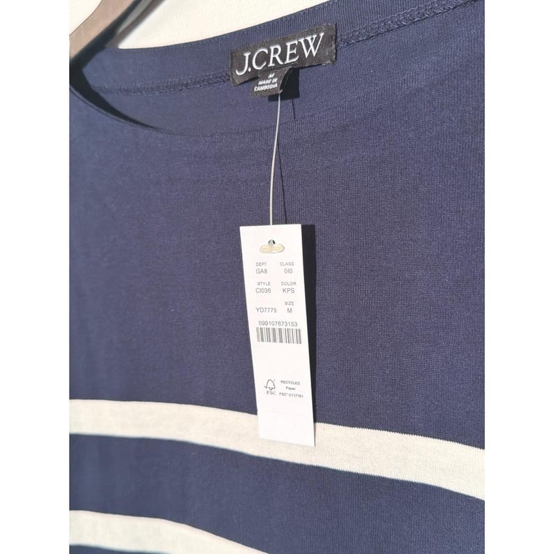 J.Crew Women's Striped Boatneck Long Sleeve Top M Navy White Relaxed Fit image 4