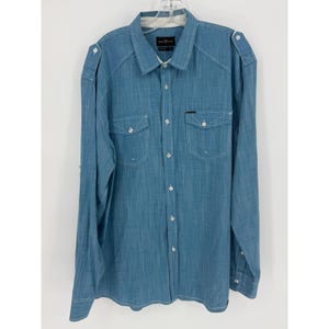 Marc Ecko Mens XL Blue Chambray Long Sleeve Button Up Shirt image 1