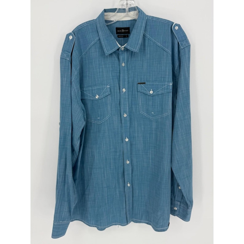 Marc Ecko Mens XL Blue Chambray Long Sleeve Button Up Shirt image 1