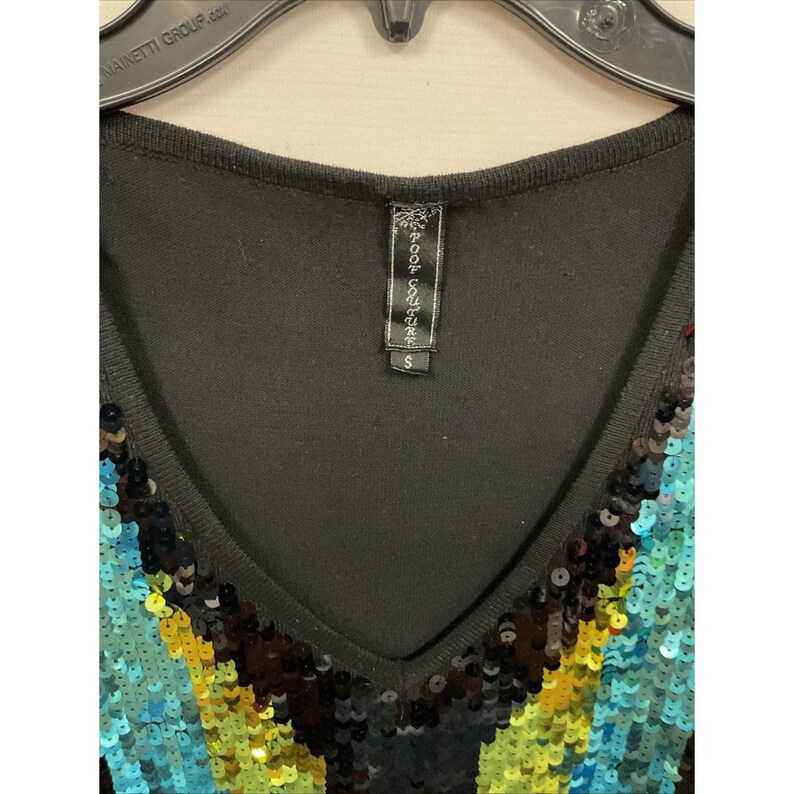 Poof Couture Womens Black Sequin V Neck Sleeveless Knit Top Small image 2