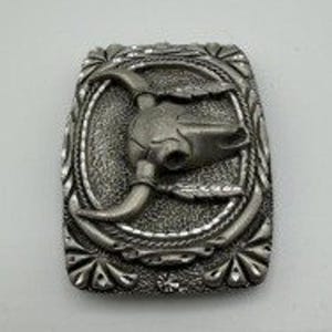 Vintage Silver Tone Western Belt Buckle Longhorn Skull Feather Cowboy Rodeo image 3