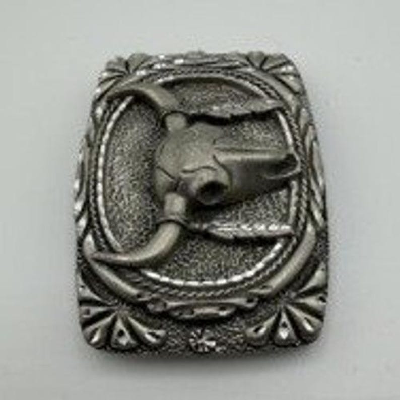 Vintage Silver Tone Western Belt Buckle Longhorn Skull Feather Cowboy Rodeo image 3