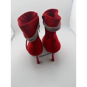 Charlotte Russe Red Faux Suede Rhinestone Wrap Ankle Booties Size 8 image 3