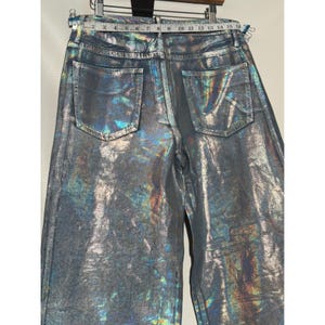 Women's Holographic Wide Leg Jeans 29 High Rise Iridescent Blue Gold Metallic image 5