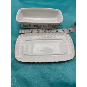 Kreative Butterdose aus feinem China, antik, mit Rosenmuster, 2345, Japan, Goldrand, Weiß Bild 3
