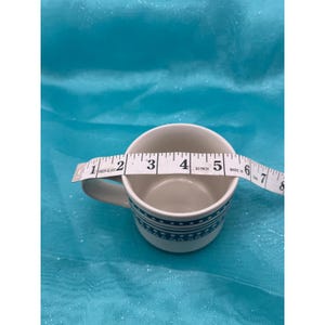 Boho Navy Geometric Stoneware Mug Cream Hand Painted Striped Coffee Cup image 5