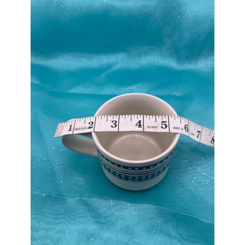 Boho Navy Geometric Stoneware Mug Cream Hand Painted Striped Coffee Cup image 5