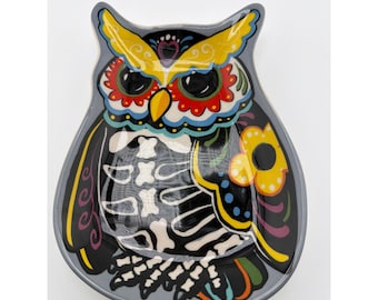 Cracker Barrel Day of the Dead Owl Stoneware Trinket Dish