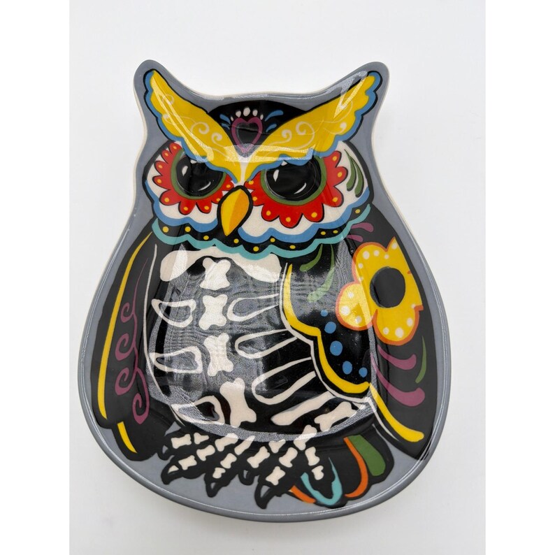 Cracker Barrel Day of the Dead Owl Stoneware Trinket Dish image 1