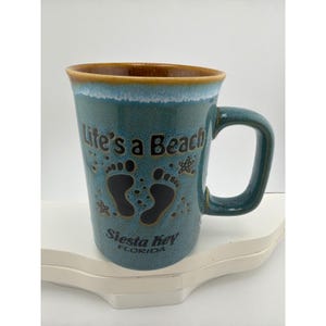 Siesta Key Florida Lifes a Beach Teal Reactive Glaze Coffee Mug image 1