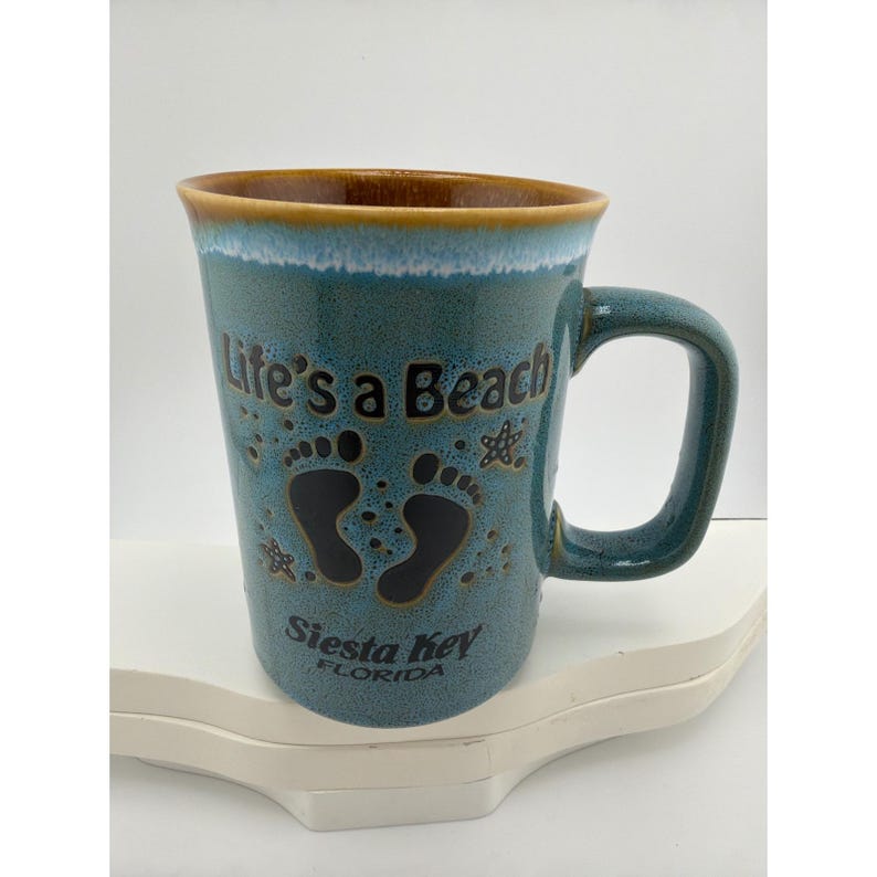 Siesta Key Florida Lifes a Beach Teal Reactive Glaze Coffee Mug image 1