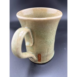Handmade Studio Pottery Mug Sage Green Crackle Glaze Thumb Rest Signed image 2