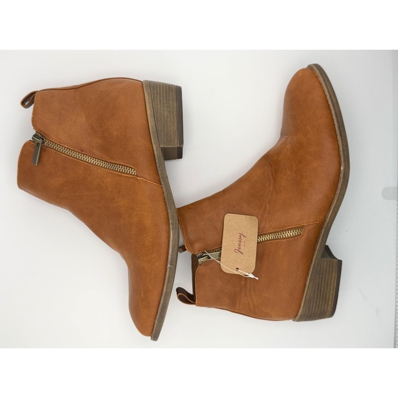 Jeossy DJY903 Tan Brown Faux Leather Side Zip Ankle Boots Womens 9.5 image 2