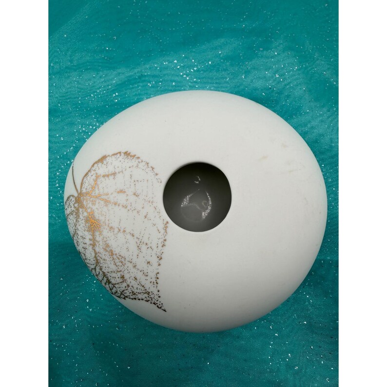 Räder Porcelain Pebble Bud Vase White Gold Leaf German Design 5.5 Inch image 9
