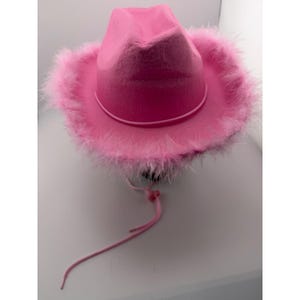 Pink Cowboy Hat Faux Feather Trim Western Bachelorette Party Festival Costume image 1