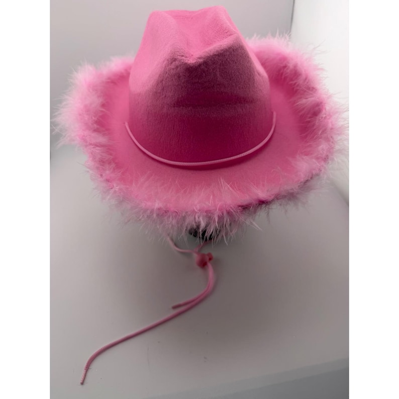 Pink Cowboy Hat Faux Feather Trim Western Bachelorette Party Festival Costume image 1