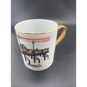 Osaka Castle Museum Collection Japan Porcelain Mug Gold Handle Historical Art image 1