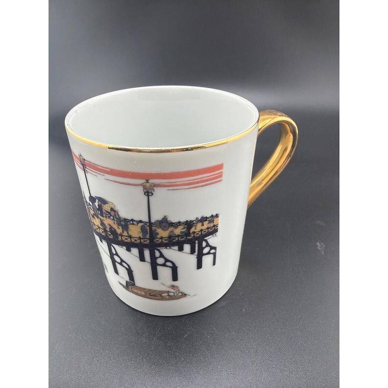 Osaka Castle Museum Collection Japan Porcelain Mug Gold Handle Historical Art image 1