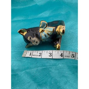 Vintage Ceramic Black Cat Figurine Gold Trim Bow Toothpick Holder 4 Inch image 4
