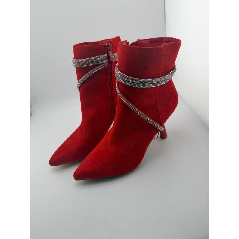 Charlotte Russe Red Faux Suede Rhinestone Wrap Ankle Booties Size 8 image 2