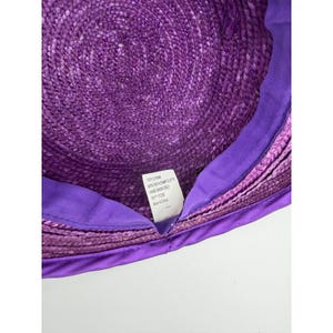 Vintage Purple Straw Cloche Hat Satin Bow Tulle Flower Tea Party Church image 4