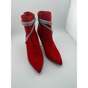 Charlotte Russe Red Faux Suede Rhinestone Wrap Ankle Booties Size 8 image 1