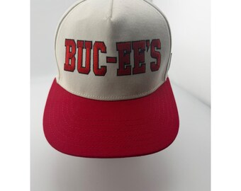 Buc-ee's Snapback Hat Cream Red 1982 Beaver Mascot Adjustable Cap