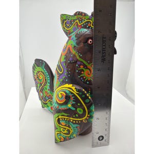 Hand Painted Wood Rooster Figurine Colorful Alebrije Style Folk Art Sculpture image 6