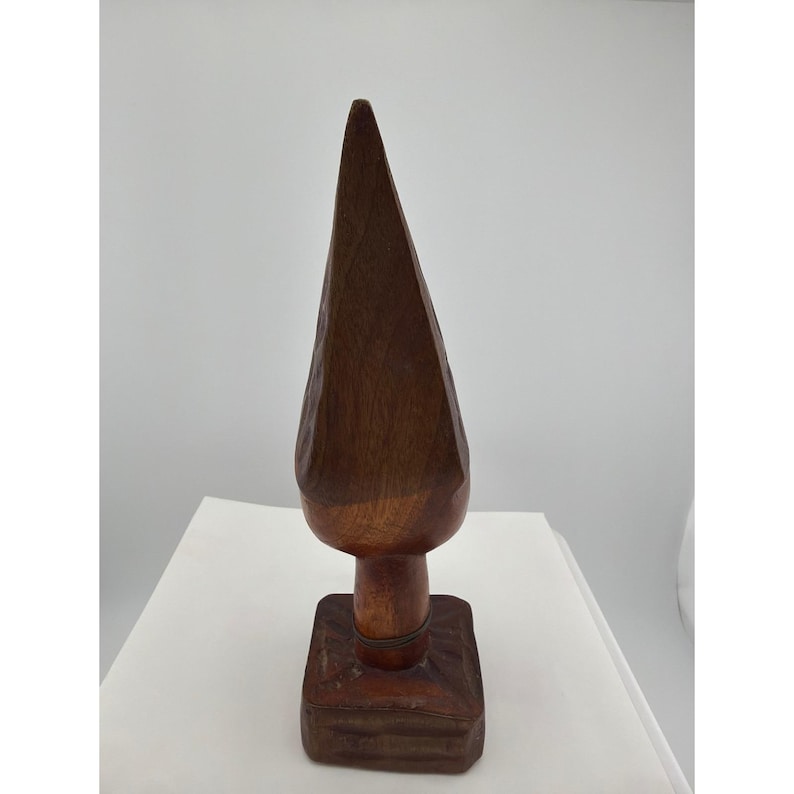 Hand Carved Wood Face Sculpture Pedestal Folk Art Decor image 1