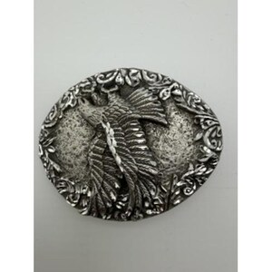 Vintage Silver Tone Eagle Belt Buckle Western Floral Scroll Americana image 3