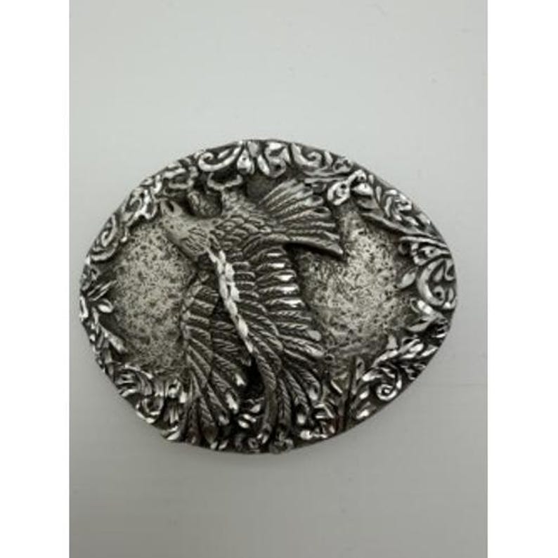 Vintage Silver Tone Eagle Belt Buckle Western Floral Scroll Americana image 3