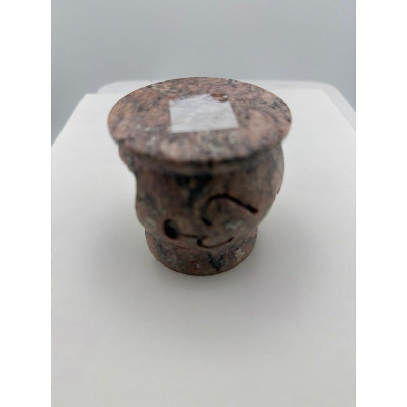 Pink Soapstone Oil Burner Tea Light Holder Moon Star Carved Stone image 4