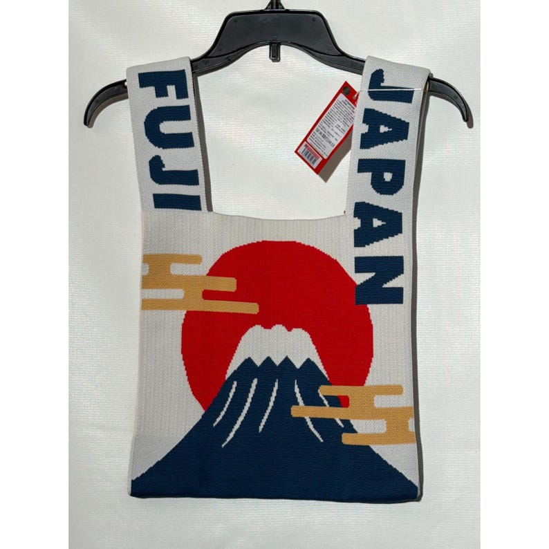 Japan Style Mount Fuji Knit Tote Bag White Blue Red New With Tags image 2