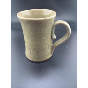 Handmade Studio Pottery Mug Sage Green Crackle Glaze Thumb Rest Signed image 4