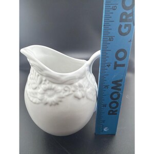 Cooks Club Whitehall Creamer Pitcher White Embossed Floral Porcelain 4.5 Inch image 5
