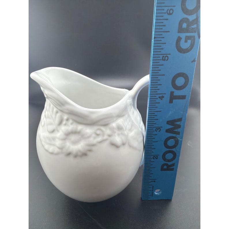Cooks Club Whitehall Creamer Pitcher White Embossed Floral Porcelain 4.5 Inch image 5